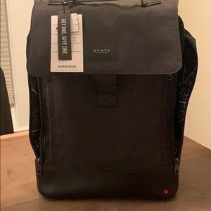 State Grey and Black Leather backpack